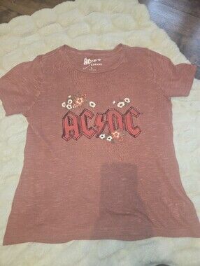 AC/DC Vintage Red Pink Floral Embroidered Floral Short Sleeve Tee [Small] Shirt